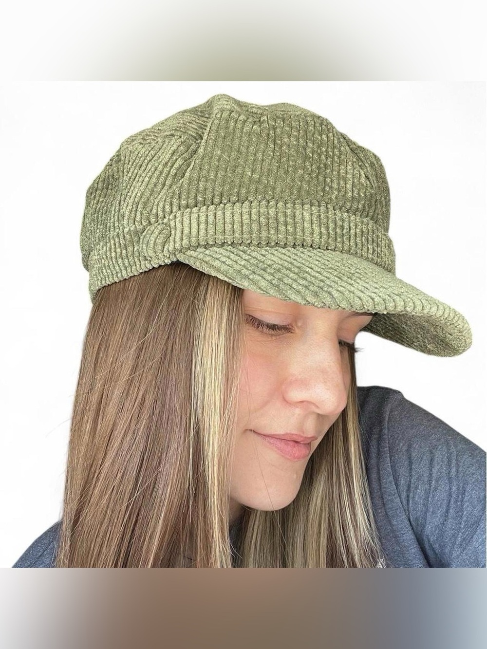 Olive Green Corduroy Newsboy Cap